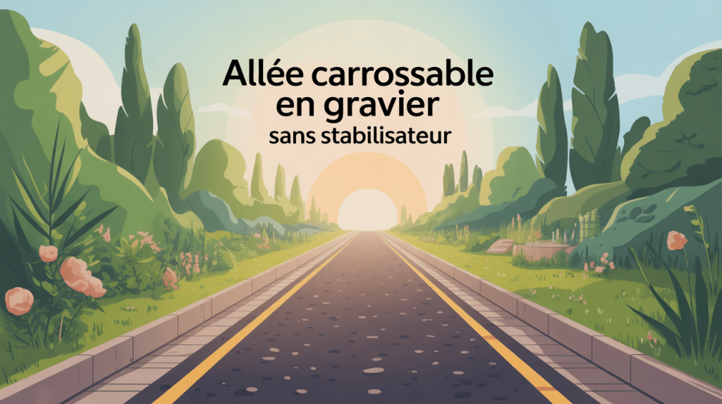 illustration allée carrossable gravier sans stabilisateur entourée verdure