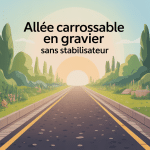 illustration allée carrossable gravier sans stabilisateur entourée verdure