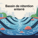 Illustration bassin de rétention enterré sous terrain urbain