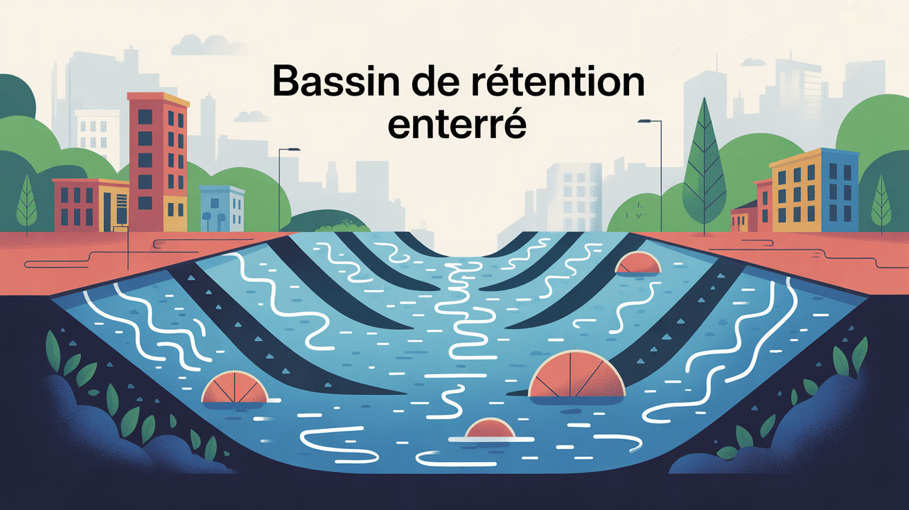Illustration bassin de rétention enterré sous terrain urbain