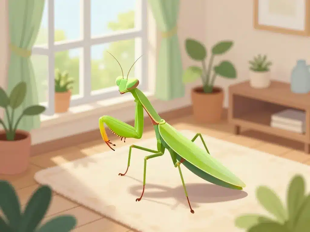 Mante religieuse dans la maison calme salon plantes
