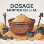 illustration du dosage mortier en seau avec outils et matériaux