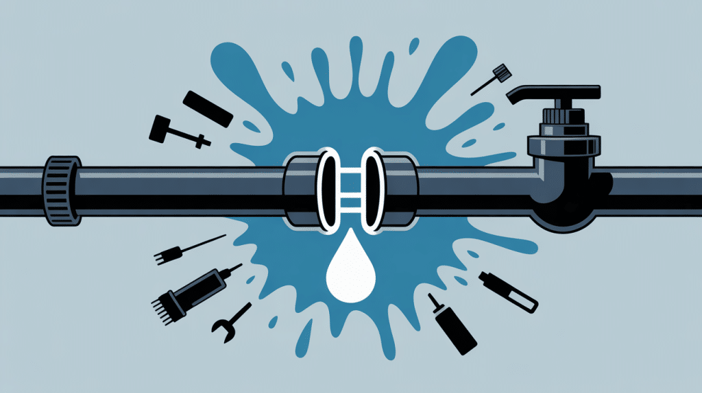 illustration d'une fuite raccord pvc mal colle avec outils