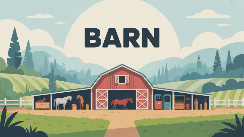 les barns modernes illustrés dans un paysage rural