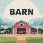 les barns modernes illustrés dans un paysage rural