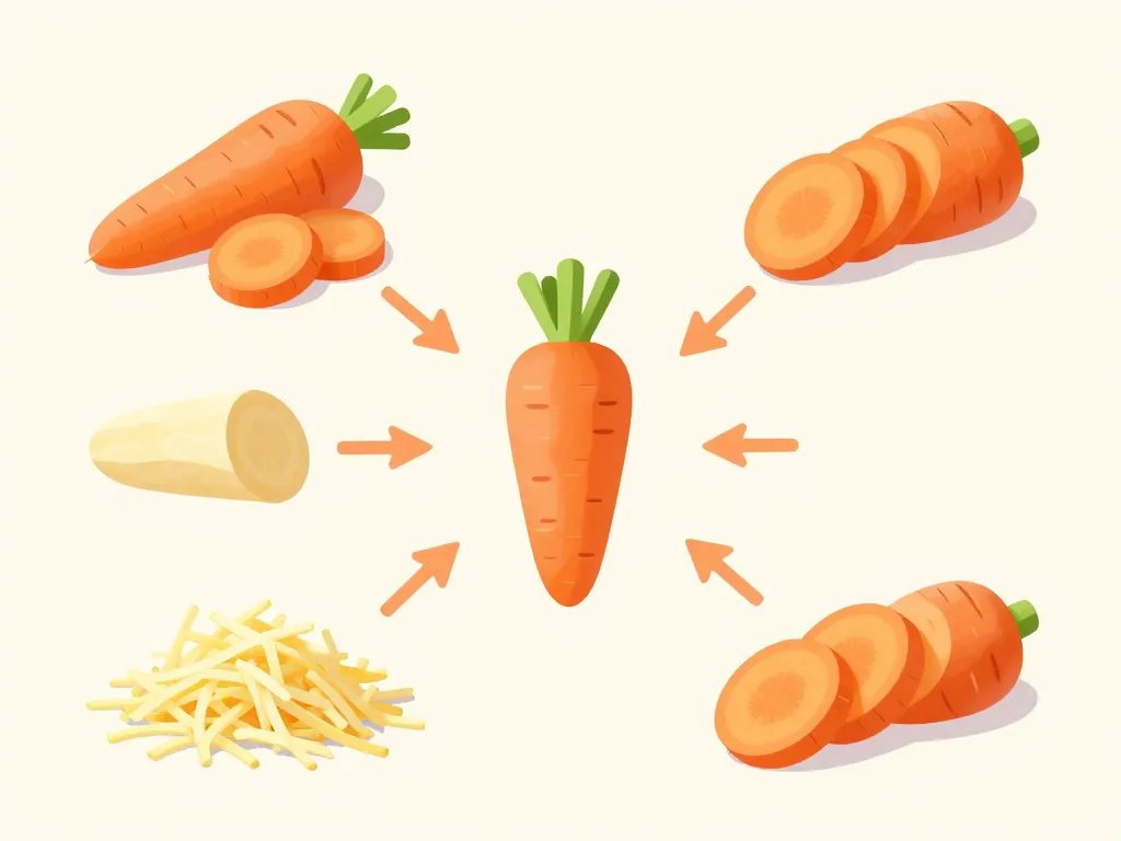 comparatif formes et poids d'une carotte avant et après découpe et cuisson