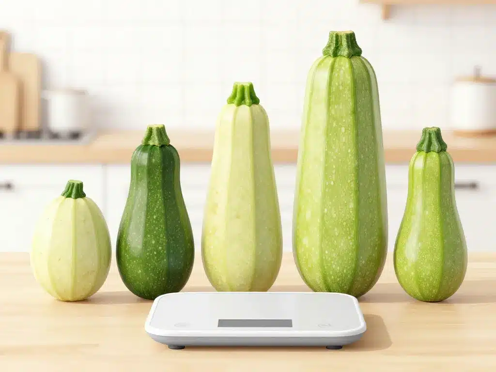 poid moyen d'une courgette différentes tailles sur balance
