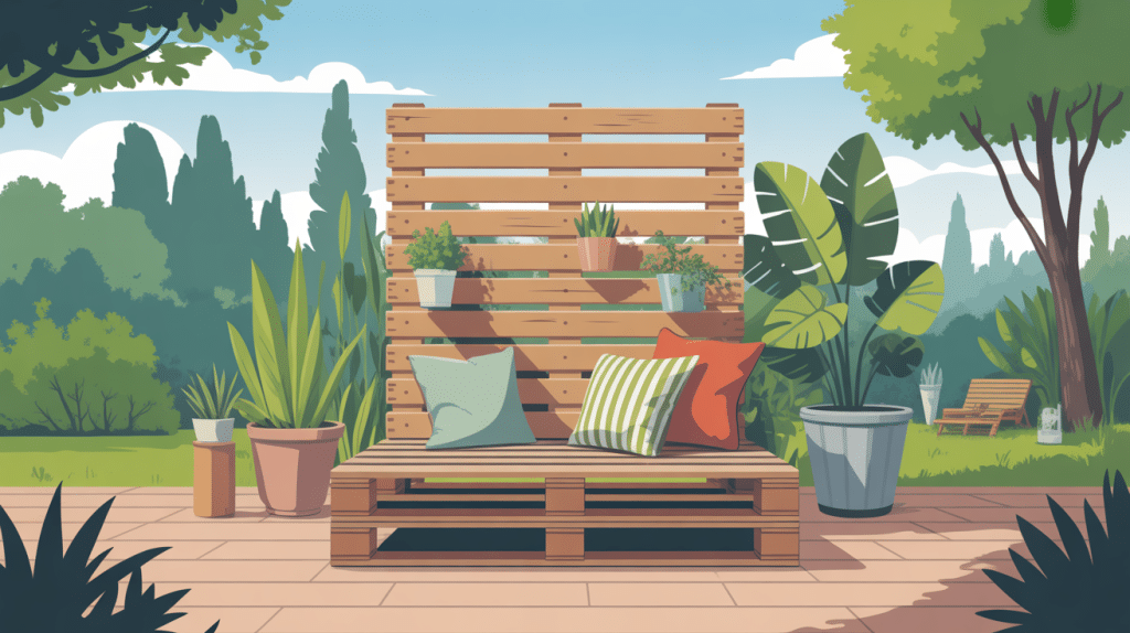 illustration brise vue palette bois DIY pour jardin ou terrasse
