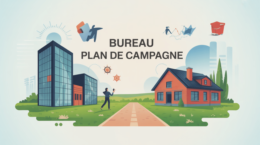 Illustration bureau plan de campagne installation entreprise