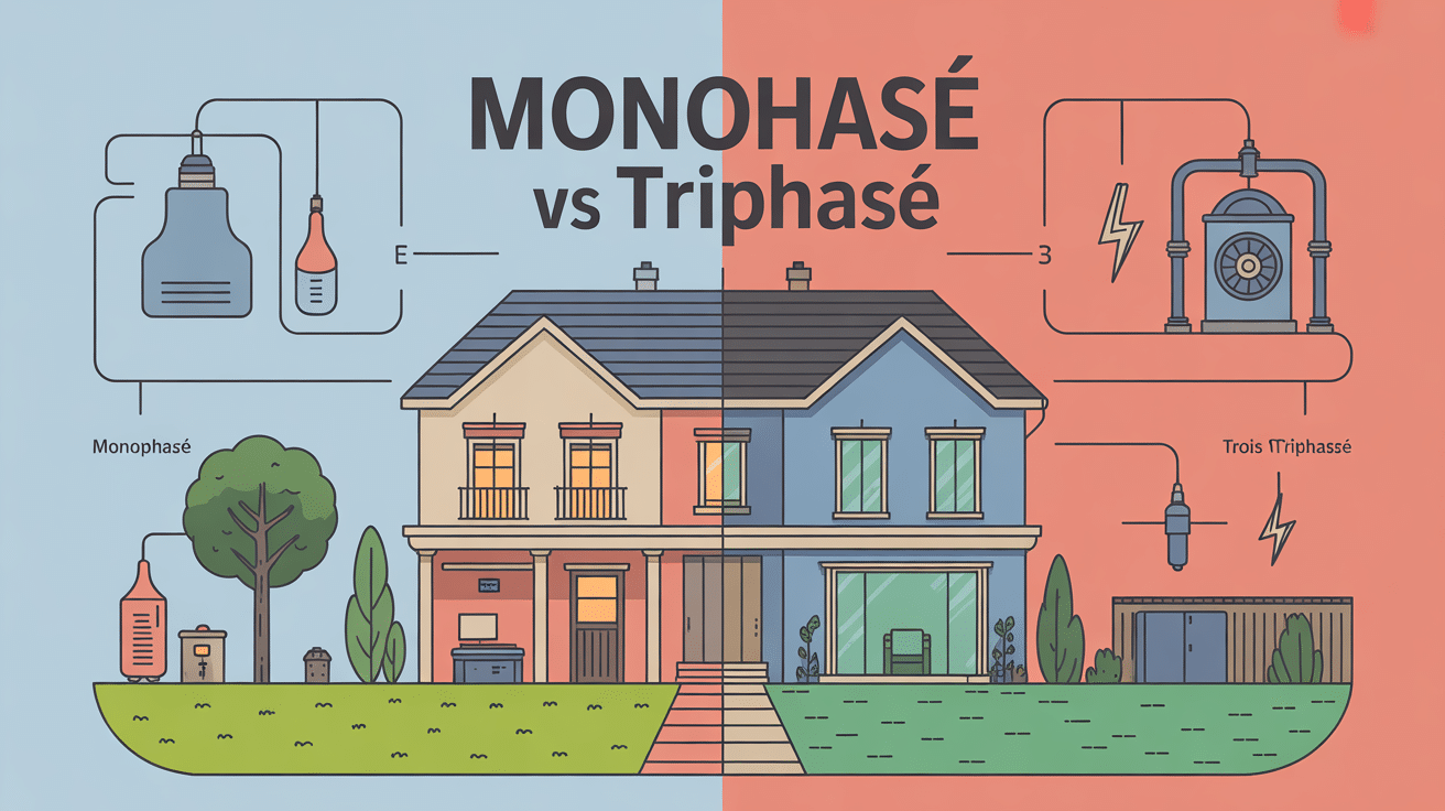 Illustration claire de la différence entre monophasé et triphasé en électricité domestique