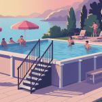escalier piscine hors sol fait maison illustration sécurisée avec personnes