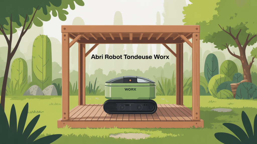 fabriquer abri robot tondeuse Worx en bois sous soleil
