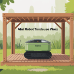fabriquer abri robot tondeuse Worx en bois sous soleil