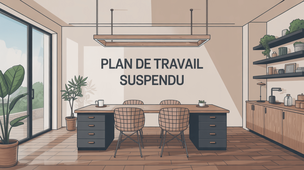 Illustration fixation plan de travail suspendu design moderne