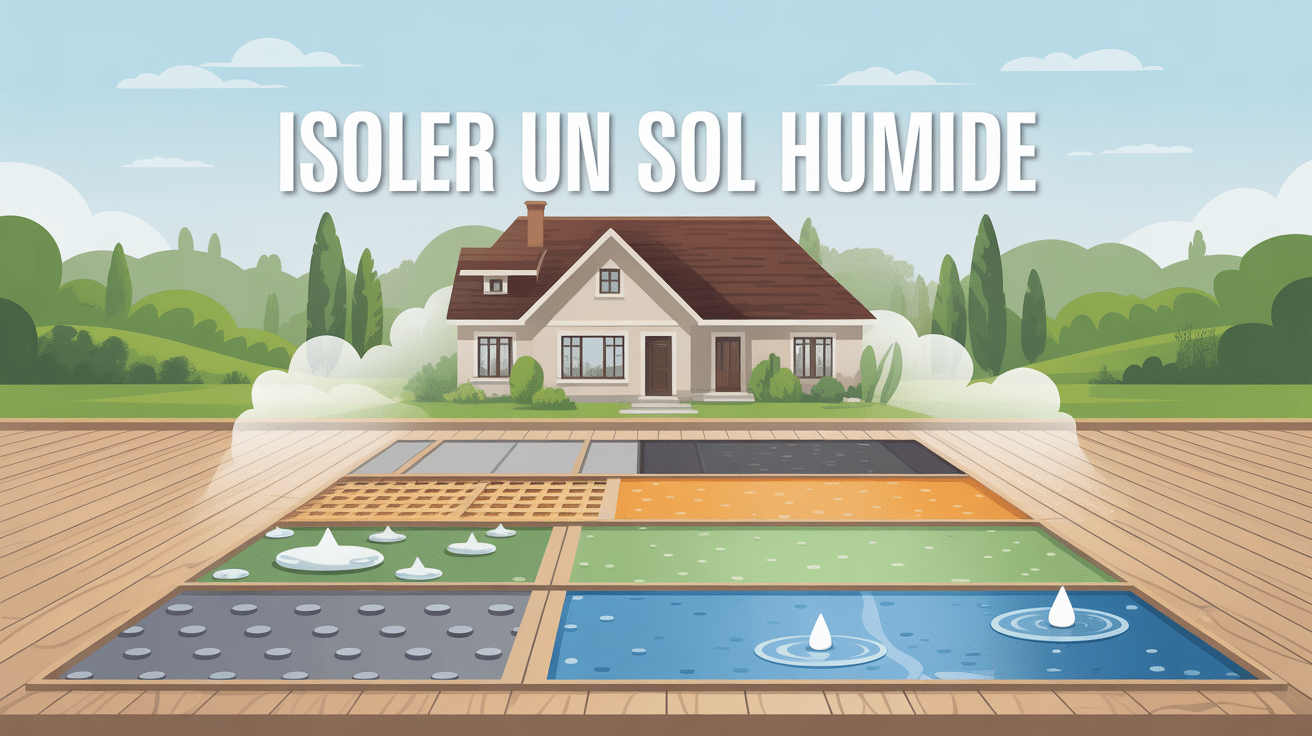 isoler un sol humide illustration coupe, signes et vapeur