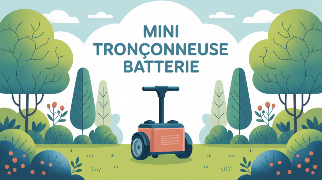 Mini tronçonneuse batterie stylisée dans un jardin familial