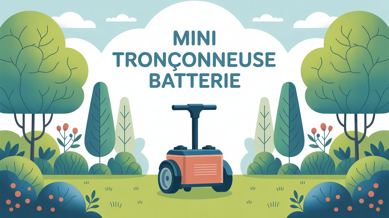 Mini tronçonneuse batterie stylisée dans un jardin familial