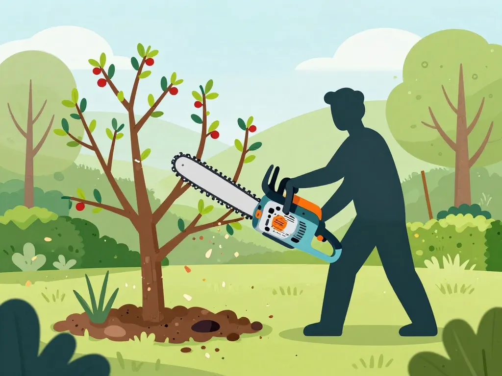 Mini tronçonneuse batterie en action dans le jardin