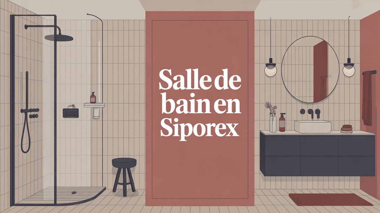 Salle de bain siporex avec douche italienne, cloisons et meuble maçonné