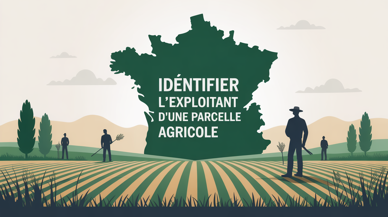 Comment savoir qui exploite une parcelle agricole, illustration stylisée sur carte et agriculteurs