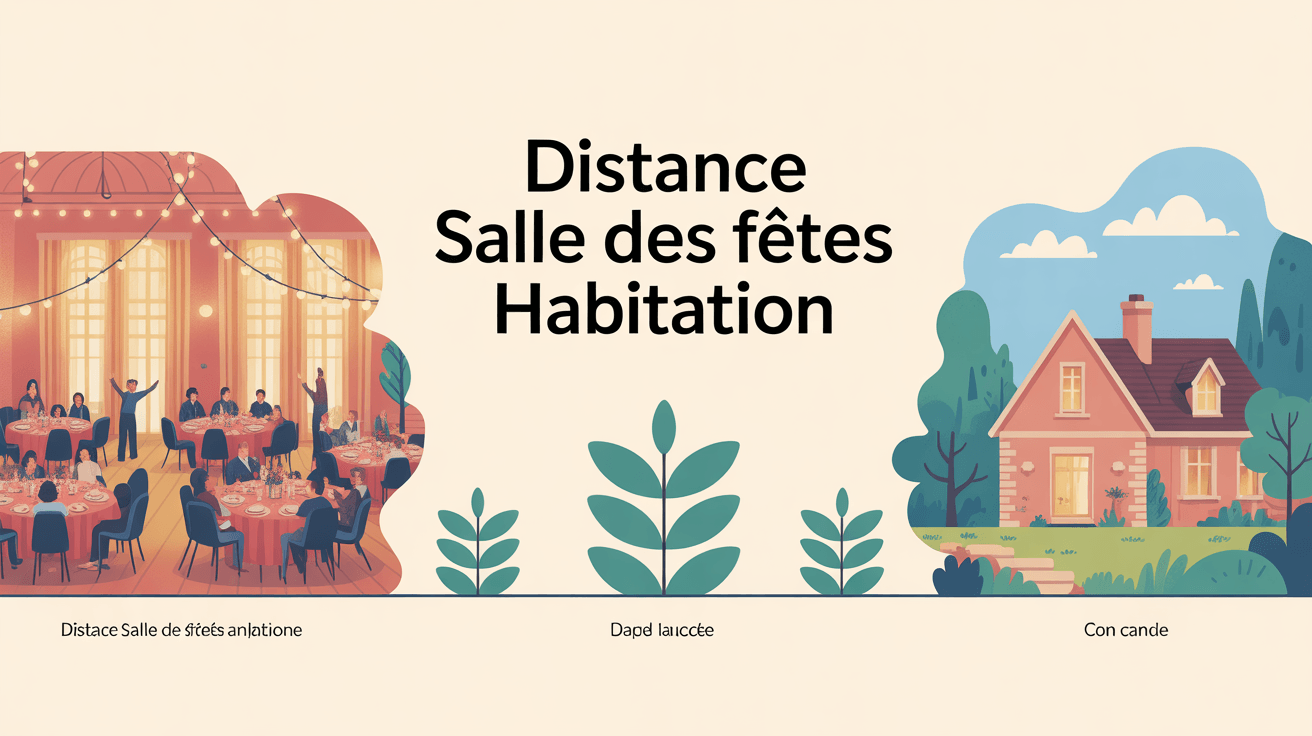Distance entre salle des fêtes et habitation, séparation végétale, ambiance paisible
