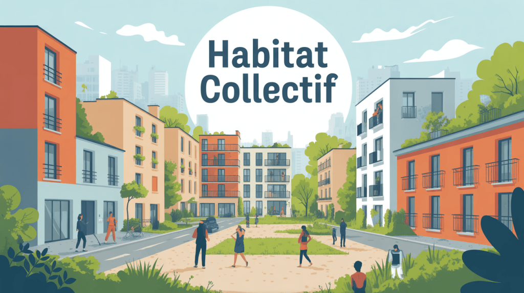 Illustration habitat collectif immeubles modernes et espaces partagés