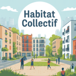 Illustration habitat collectif immeubles modernes et espaces partagés