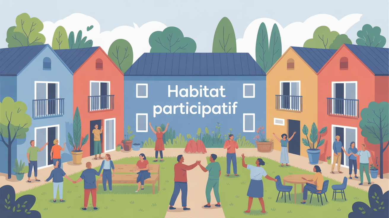 Illustration habitats participatifs espaces communs habitants