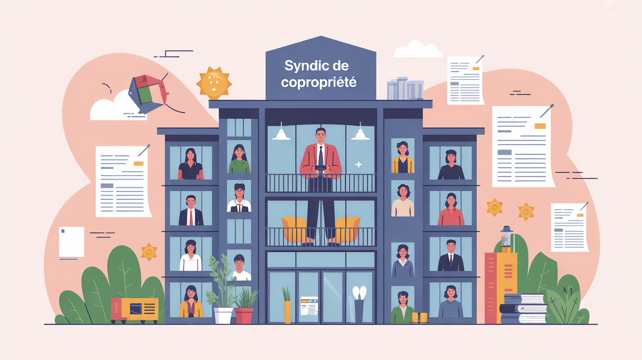 Syndic copropriete, bâtiment moderne et gestionnaire