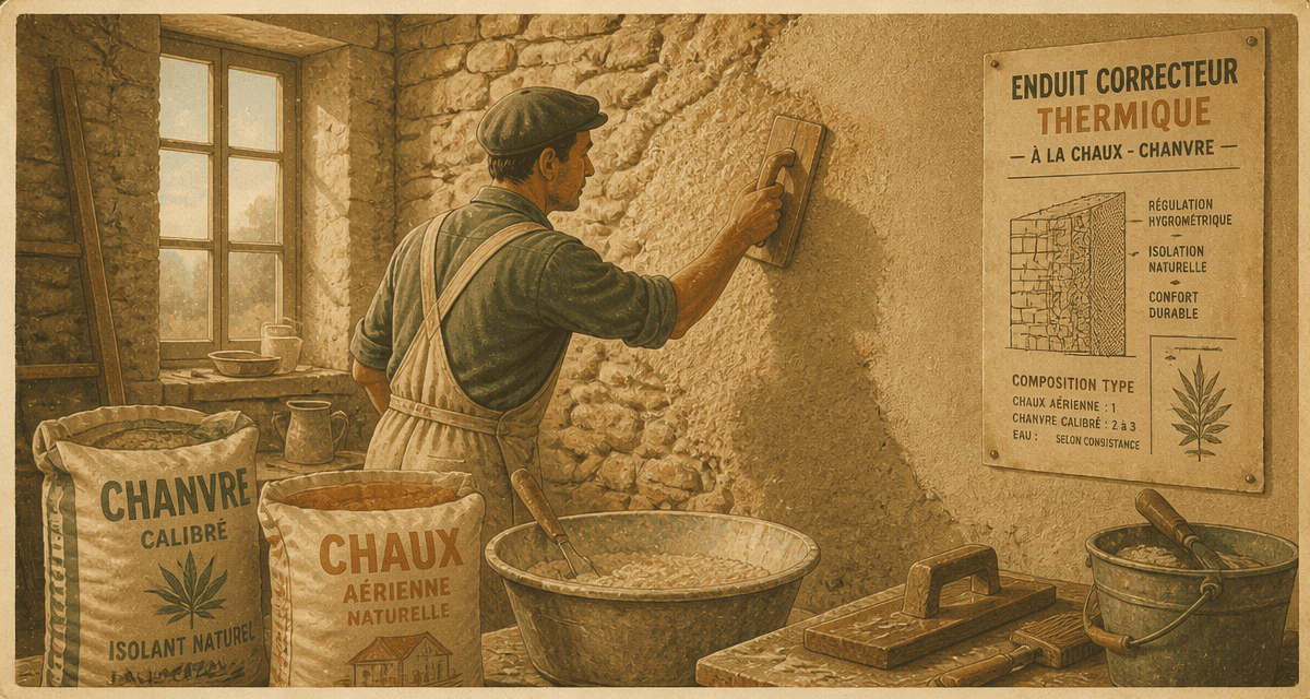 enduit correcteur thermique appliqué sur mur en pierre