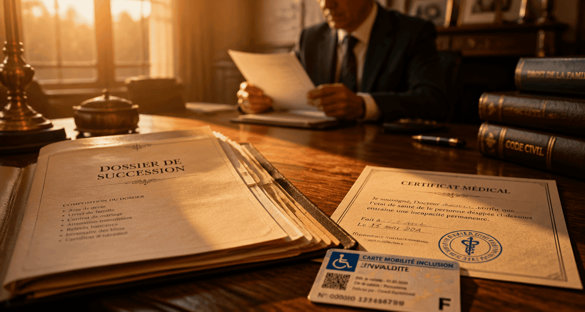 frais de notaire succession personne handicapée documents carte invalidité