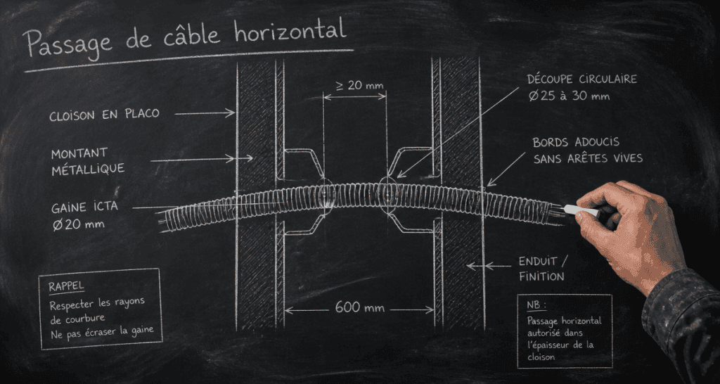 passer un câble horizontal dans une cloison placo schéma