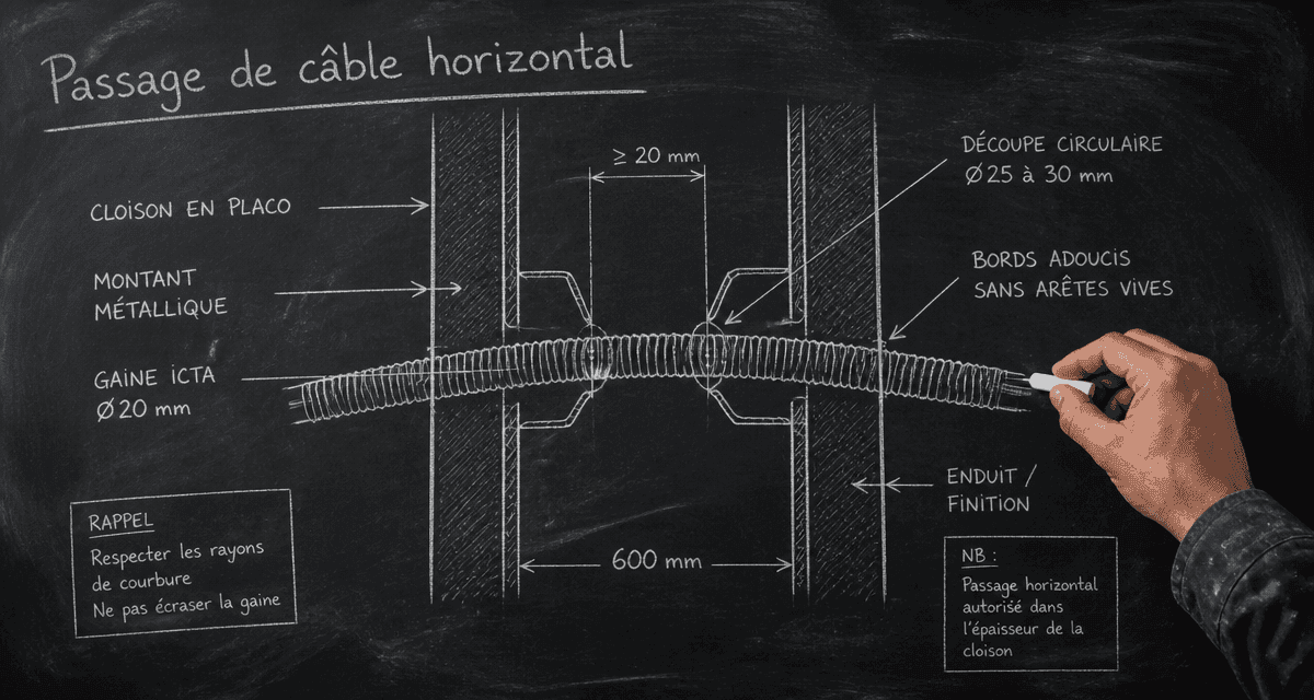passer un câble horizontal dans une cloison placo schéma