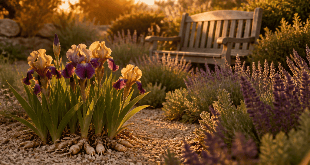 que mettre au pied des iris massif en fleurs