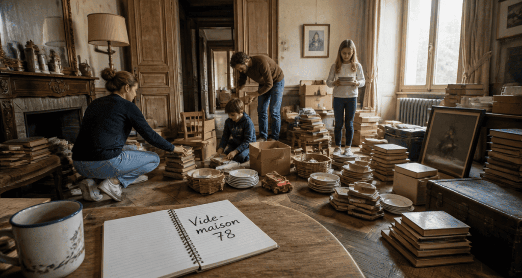 vide maison 78 salon encombré famille trie objets