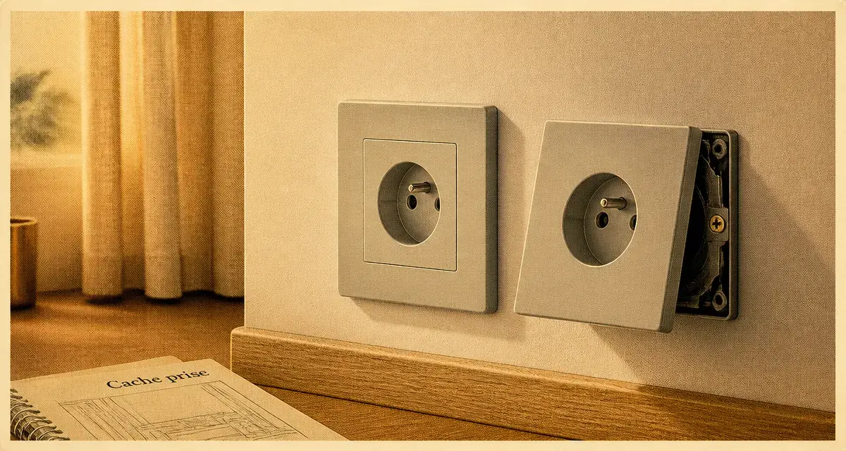 Cache prise de courant avec plaque encastrée, mécanisme visible
