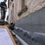 Drainage maison ancienne prix : tranchée avec drain PVC, gravier et géotextile