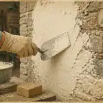 Application enduit à la chaux aérienne sur mur