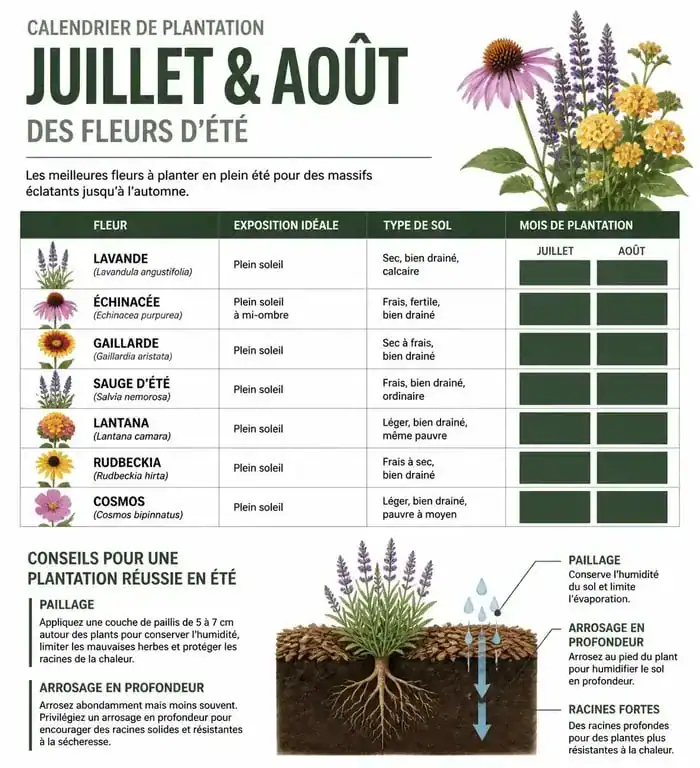 Calendrier et conseils pour planter des fleurs en juillet et août au jardin