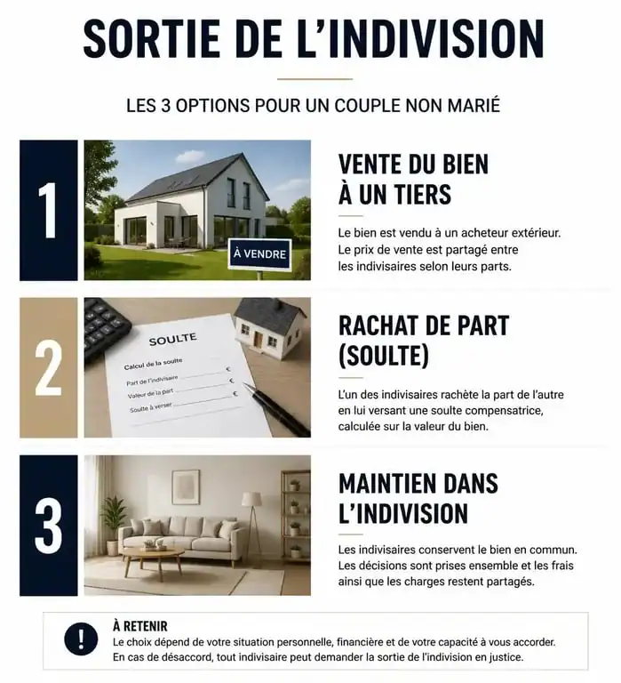 Les trois options de sortie de l'indivision lors d'une séparation de couple non marié possédant une maison