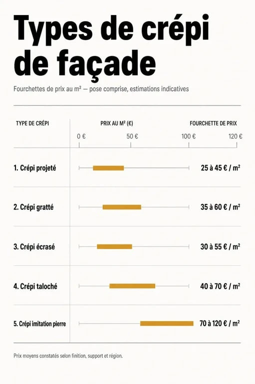 Infographie comparative des prix du crépi au m2 selon la finition