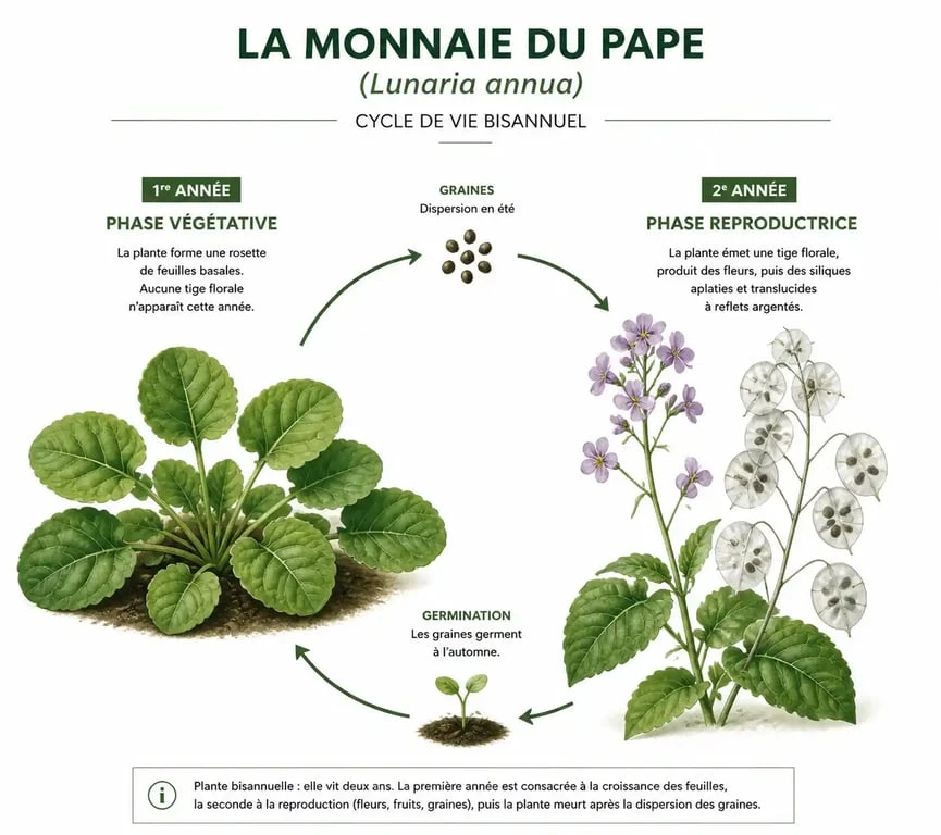 Cycle de vie bisannuel de la monnaie du pape pour réussir sa plantation