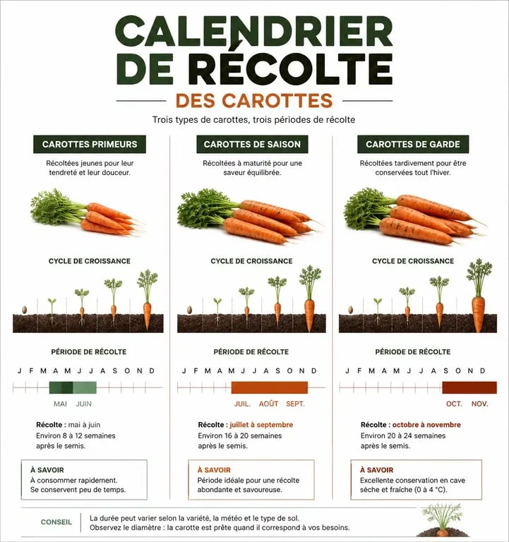 Calendrier de récolte des carottes selon la variété et la période de semis