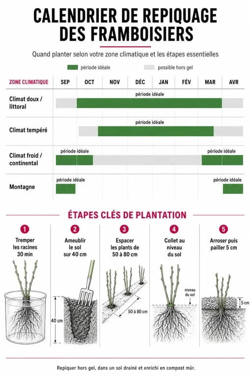Calendrier et étapes pour savoir quand repiquer des framboisiers au jardin