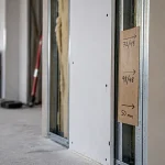 Repères d’epaisseur cloison placo : 72, 98 et 50 mm sur mur en ossature placo