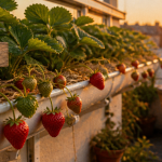 fraisier dans gouttière sur terrasse urbaine