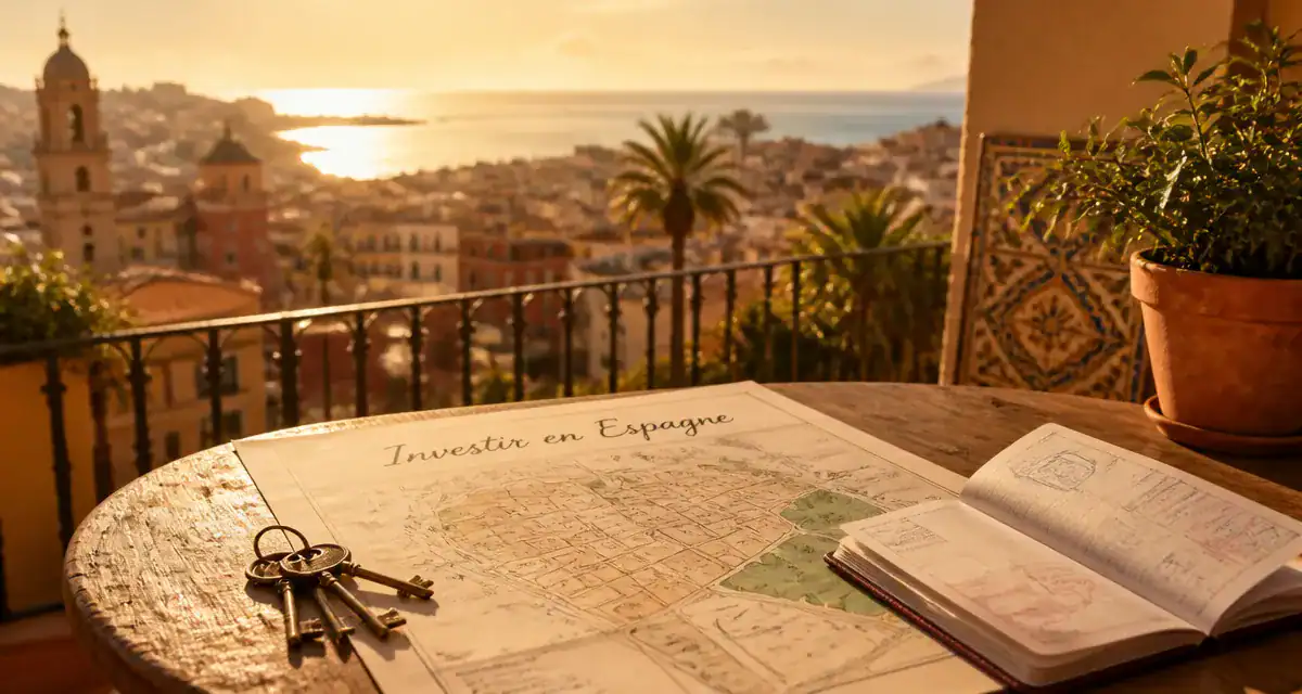 Investir en immobilier en Espagne, terrasse sur ville côtière