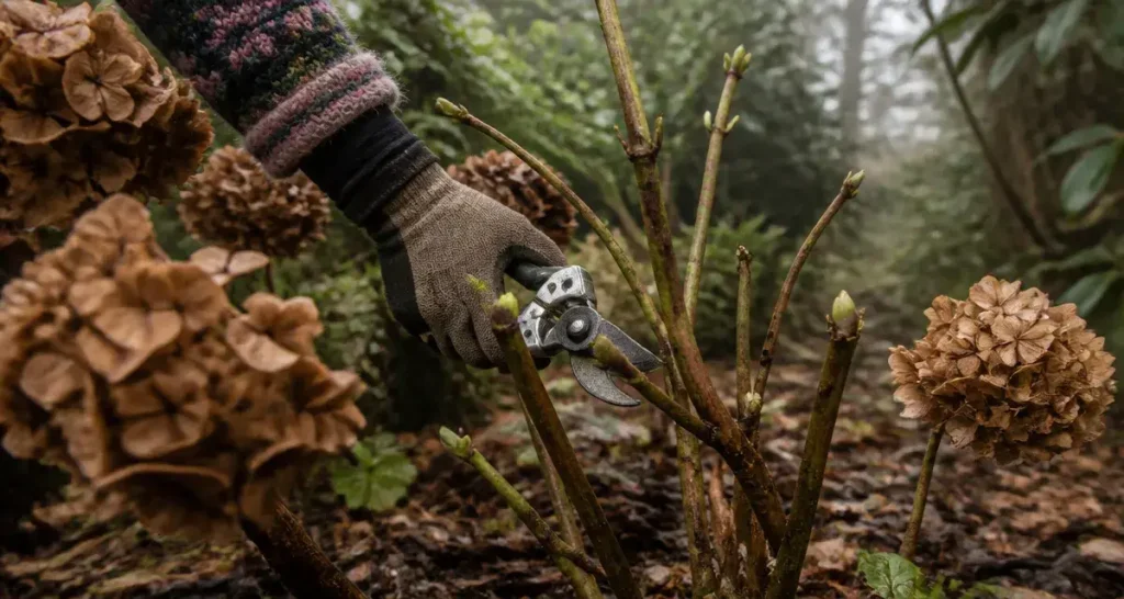 Quand couper hortensia : sécateur près des bourgeons, taille d’hortensia macrophylla