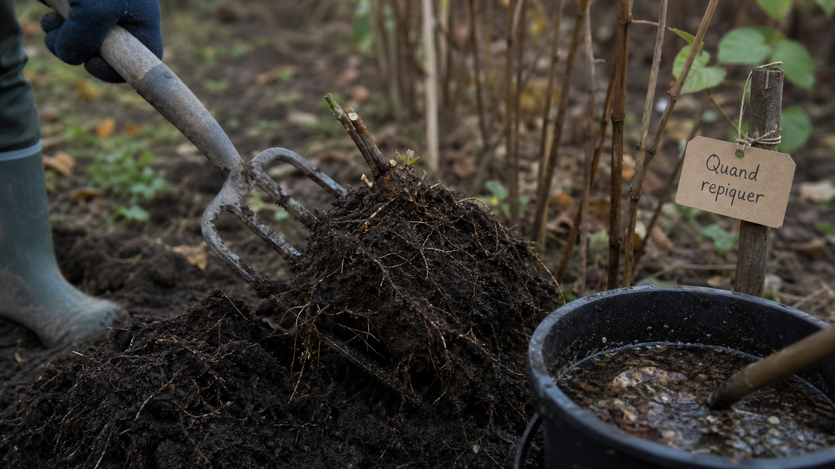 Quand repiquer des framboisiers : fourche-bêche et rejet en terre