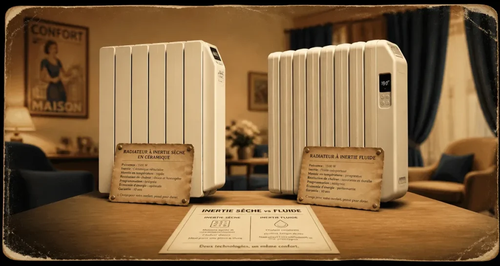 Radiateur à inertie comparatif fluide vs sec, vue studio